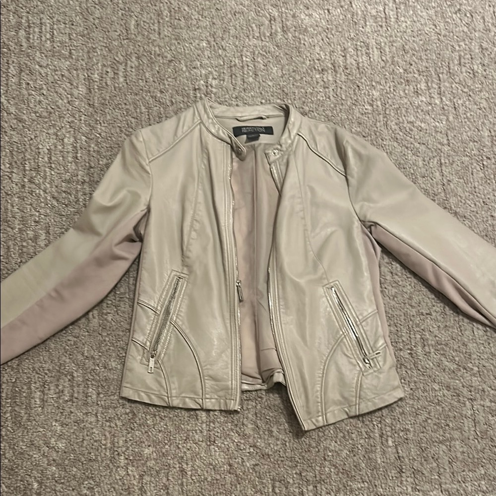 Vince Camuto Cream Leather Jacket Minimalist Design